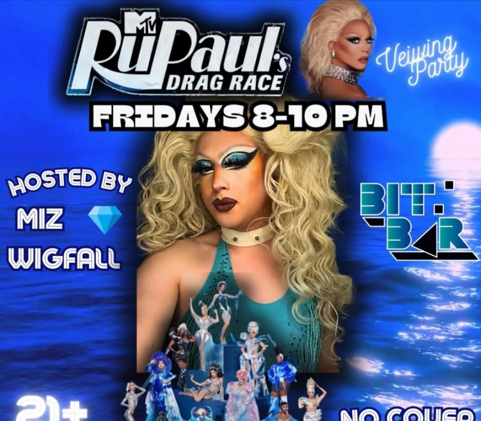 Join us at Bit Bar for an unforgettable "RuPaul's Drag Race" viewing party every Friday from 8-10 PM, hosted by the fabulous Miz Wigfall. Dive into a night of dazzling drag performances against a stunning oceanic backdrop. This is a 21+ event and best of all, there's no cover charge! Don't miss out on this spectacular evening—see you there!.