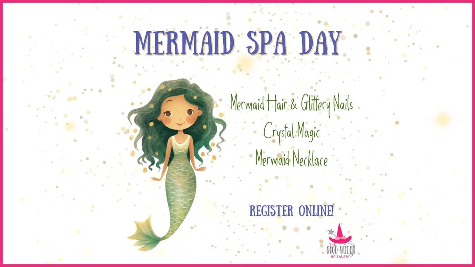 Join us for a magical "Mermaid Spa Day" extravaganza! Immerse yourself in activities like creating enchanting mermaid hairstyles, getting glittery nails, experiencing the wonders of crystal magic, and crafting your unique mermaid necklace. Don’t miss out on this aquatic adventure—register online today!.