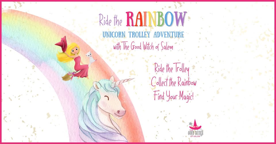 Hop on the Rainbow Unicorn Trolley Adventure! Join the fun, gather rainbows, and discover your magic on this whimsical journey.