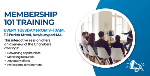 Join us every Tuesday from 9-10 AM at 112 Parker Street, Newburyport, for our Membership 101 Training session! Discover all the fantastic benefits and offerings available through your Chamber membership. Whether you're new to the Chamber or just want a refresher on what's available, this session is perfect for you. See how you can make the most out of your membership and connect with others in our community.