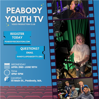 Join the Peabody Youth TV Club! Is your child interested in filmmaking or being on camera? Our club is open for registration and welcomes all local kids eager to explore video production. Check out our collage featuring young creators using top-notch video equipment—your child could be next! What You Need to Know: - Who: Kids & teens in Peabody and nearby areas - When: Weekly sessions (dates/times listed on our registration page) - Where: 81 Main St, Peabody, MA Ready to sign up or want more info? Visit our website or call us today—space is limited!.