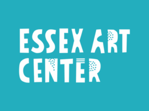 Bold, playful white letters reading "Essex Art Center" pop on a vibrant teal backdrop, dotted with creative energy—reflecting our local art community’s spirit.