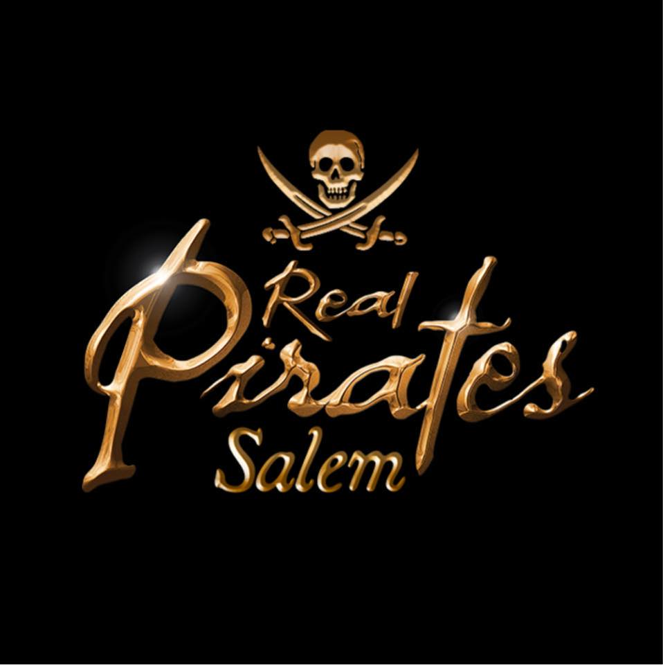 A lively gold skull and crossbones shines above "Real Pirates Salem" in glowing script, uniting Essex County’s creative community spirit.