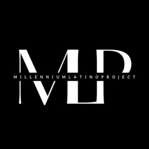 Dynamic white "MLP" letters shine on a black backdrop, with "MILLENNIUMLATINOPROJECT" boldly united across the center, sparking Essex County’s creative community spirit.