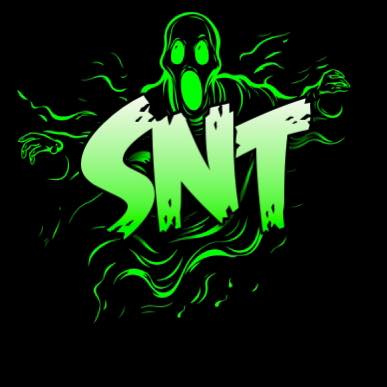 A vibrant green ghost bursts with creativity behind bold “SNT” letters, uniting Essex County’s community on a striking black canvas.
