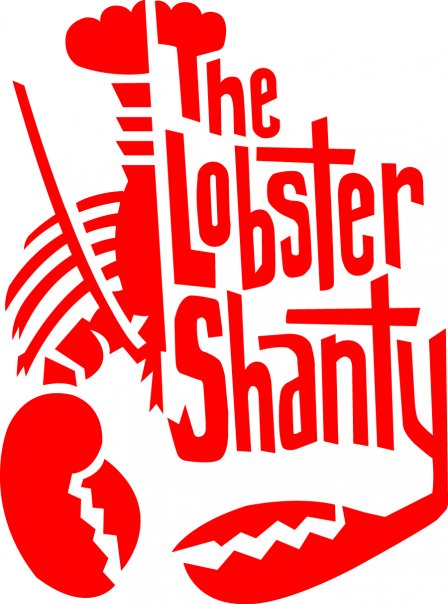 Bold red lobster logo with “The Lobster Shanty” creatively woven through its body, celebrating Essex County’s lively seafood community.