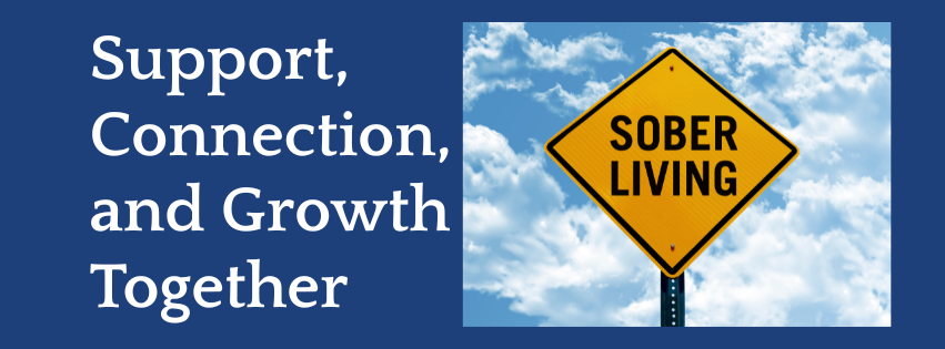 A bright yellow "Sober Living" sign pops against a vibrant sky, with bold blue text celebrating community growth in Essex County.