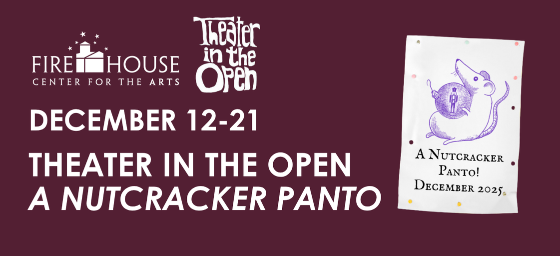 A lively promo for “A Nutcracker Panto” at Firehouse Center, uniting Essex County Dec 12-21 & Dec 2025, with local logos and a spirited mouse hero.