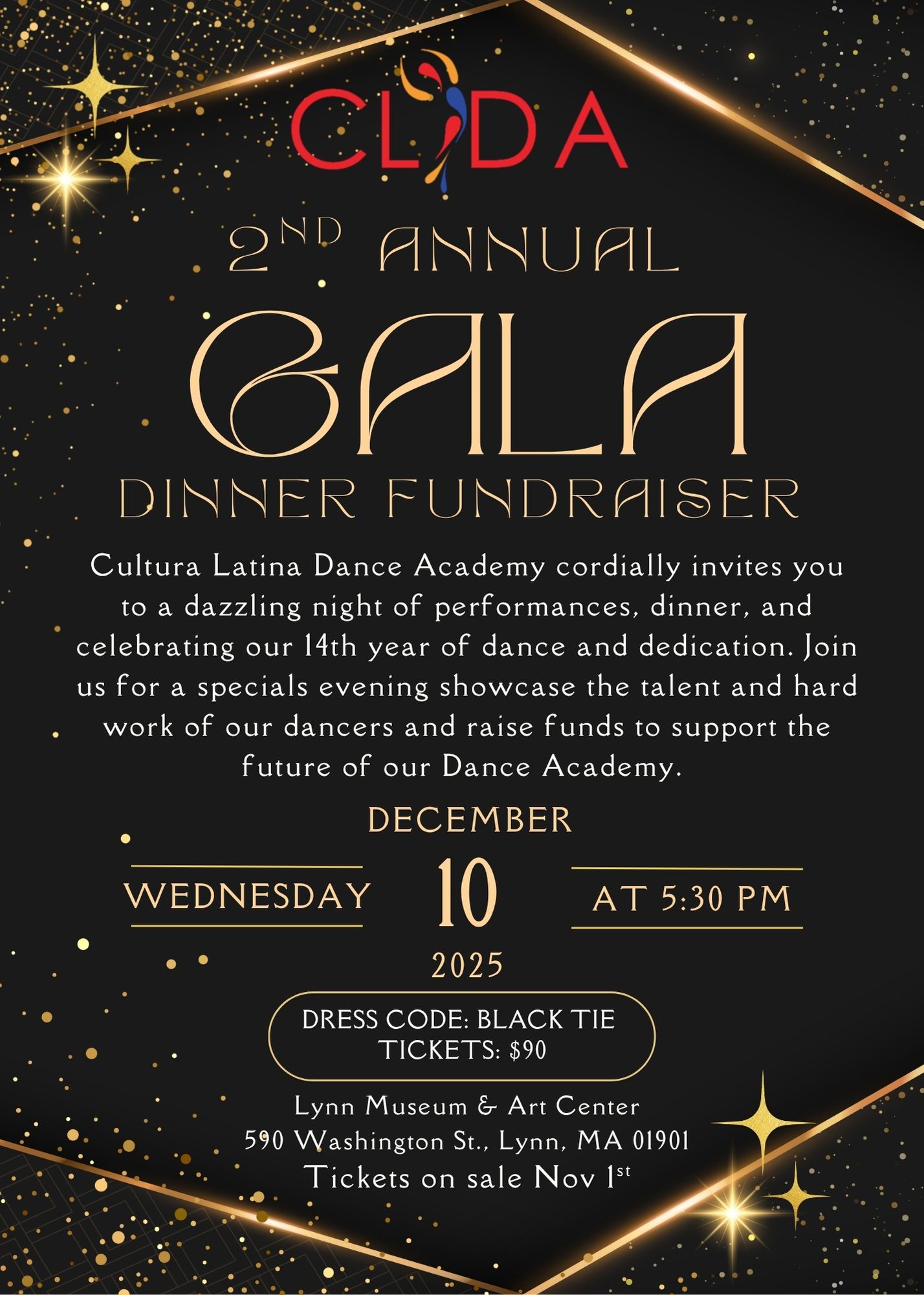 A vibrant digital flyer highlights Cultura Latina Dance Academy’s Gala Fundraiser, uniting Essex County for a creative, local cause.