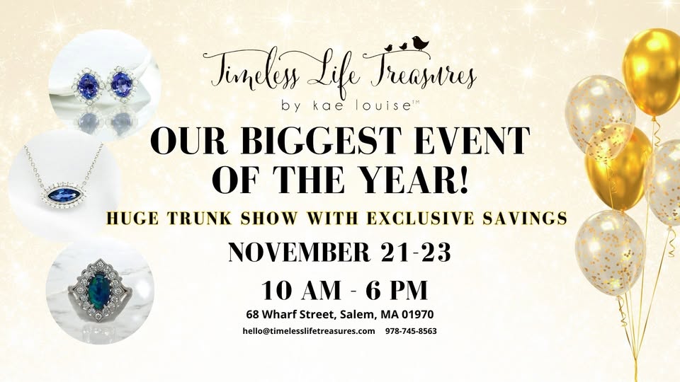 Colorful flyer invites Essex County neighbors to a joyful trunk show—discover dazzling jewelry, big savings & local connection!.