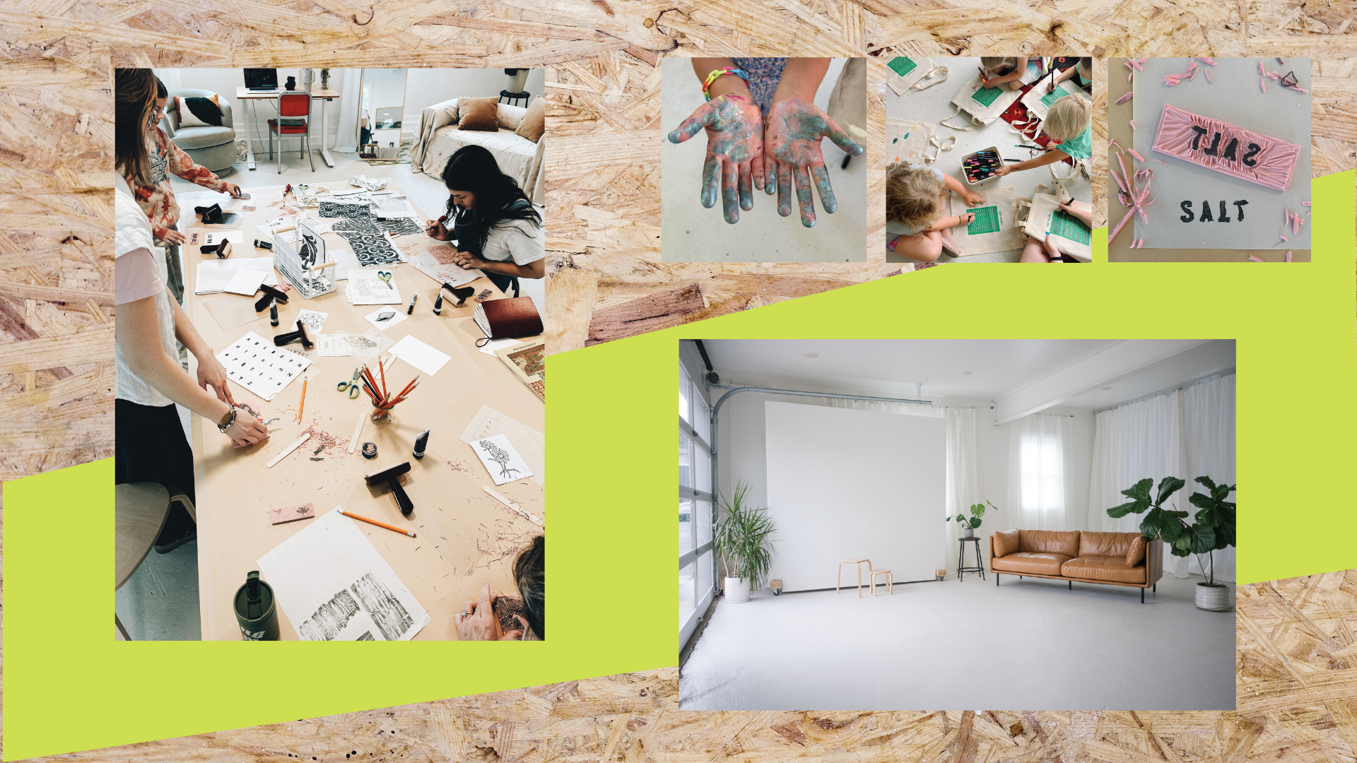 A vibrant collage captures our creative community in Essex County making art, sharing ideas, and connecting around a lively craft table.