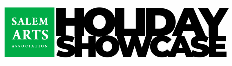 A lively Salem Arts Association logo in a green box pairs with bold "Holiday Showcase" text, celebrating Essex County’s creative spirit.