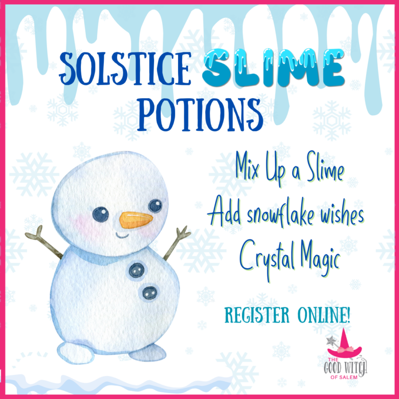 A lively "Solstice Slime Potions" flyer features a beaming snowman and swirling snowflakes, sparking Essex County creativity—join neighbors to mix magical slime and share wishes. Register online!.