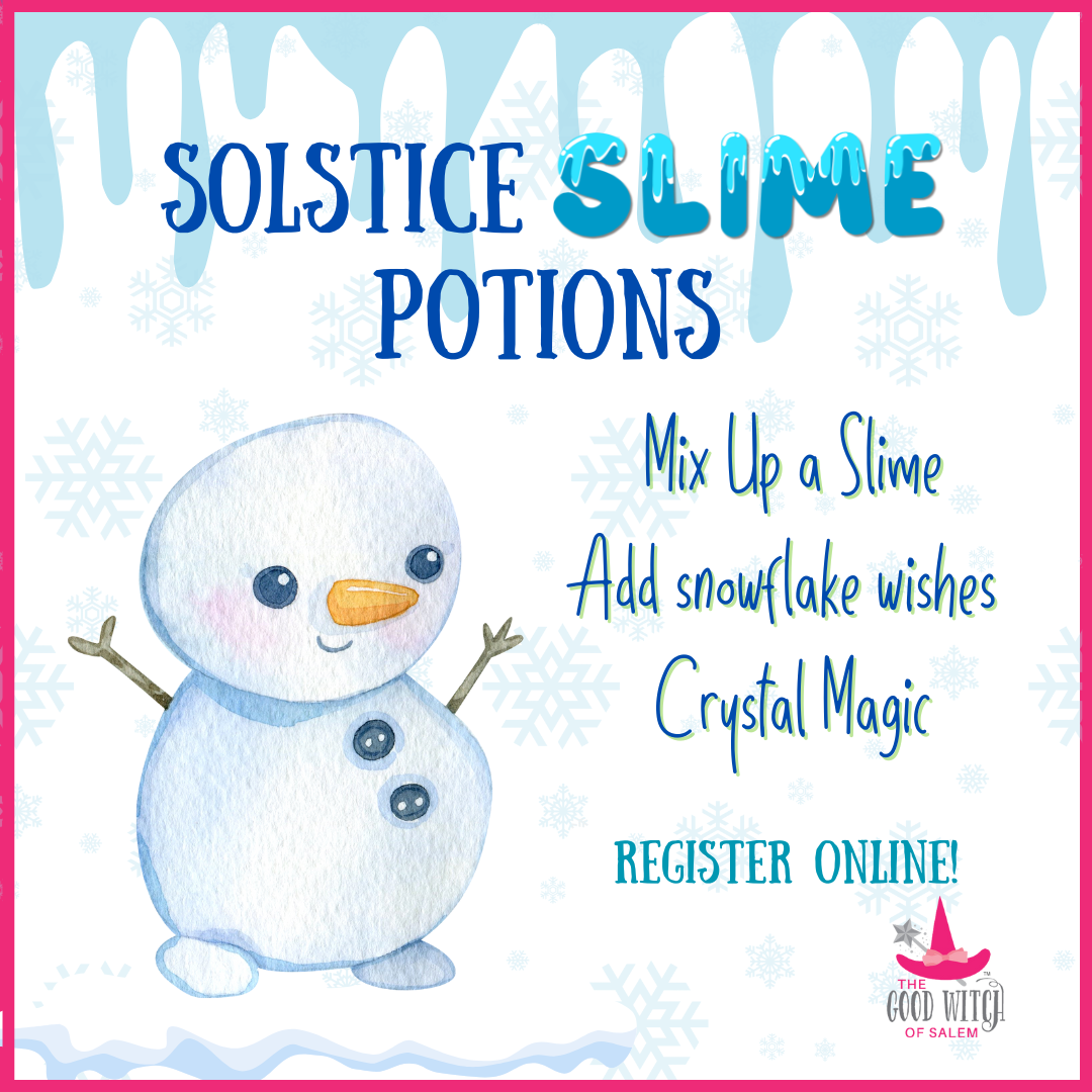 A lively "Solstice Slime Potions" flyer features a beaming snowman and swirling snowflakes, sparking Essex County creativity—join neighbors to mix magical slime and share wishes. Register online!.