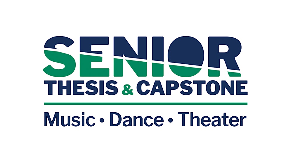 Vibrant logo touting "Senior Thesis & Capstone" in bold blue and green, energizing Essex County arts—Music, Dance & Theater—united below.