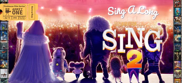 Bursting with energy, the "Sing 2" poster shows lively animal performers on stage, inviting our Essex County community to sing along together.