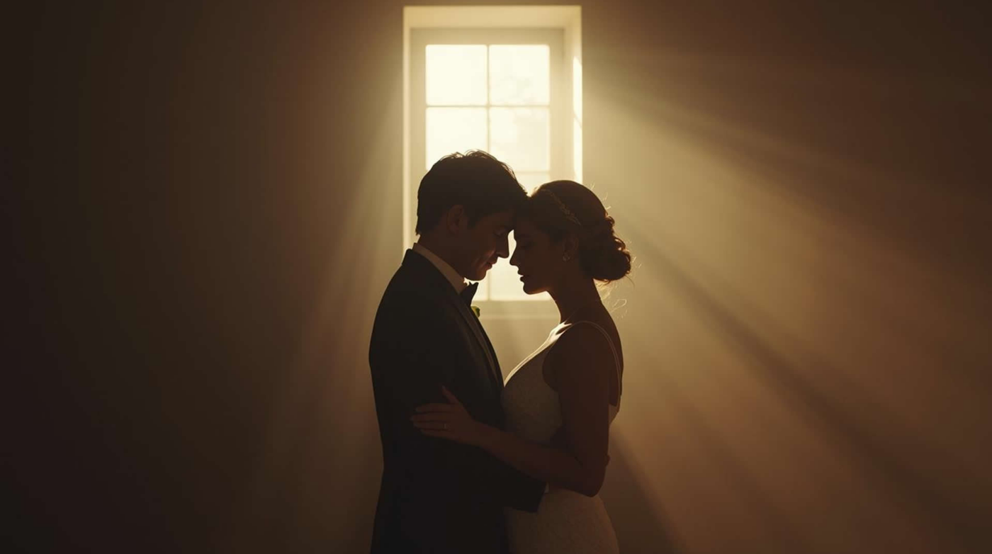 Sunlit couple in formal wear share a creative, inspiring moment in a cozy room—perfect for Essex County’s vibrant small business community.