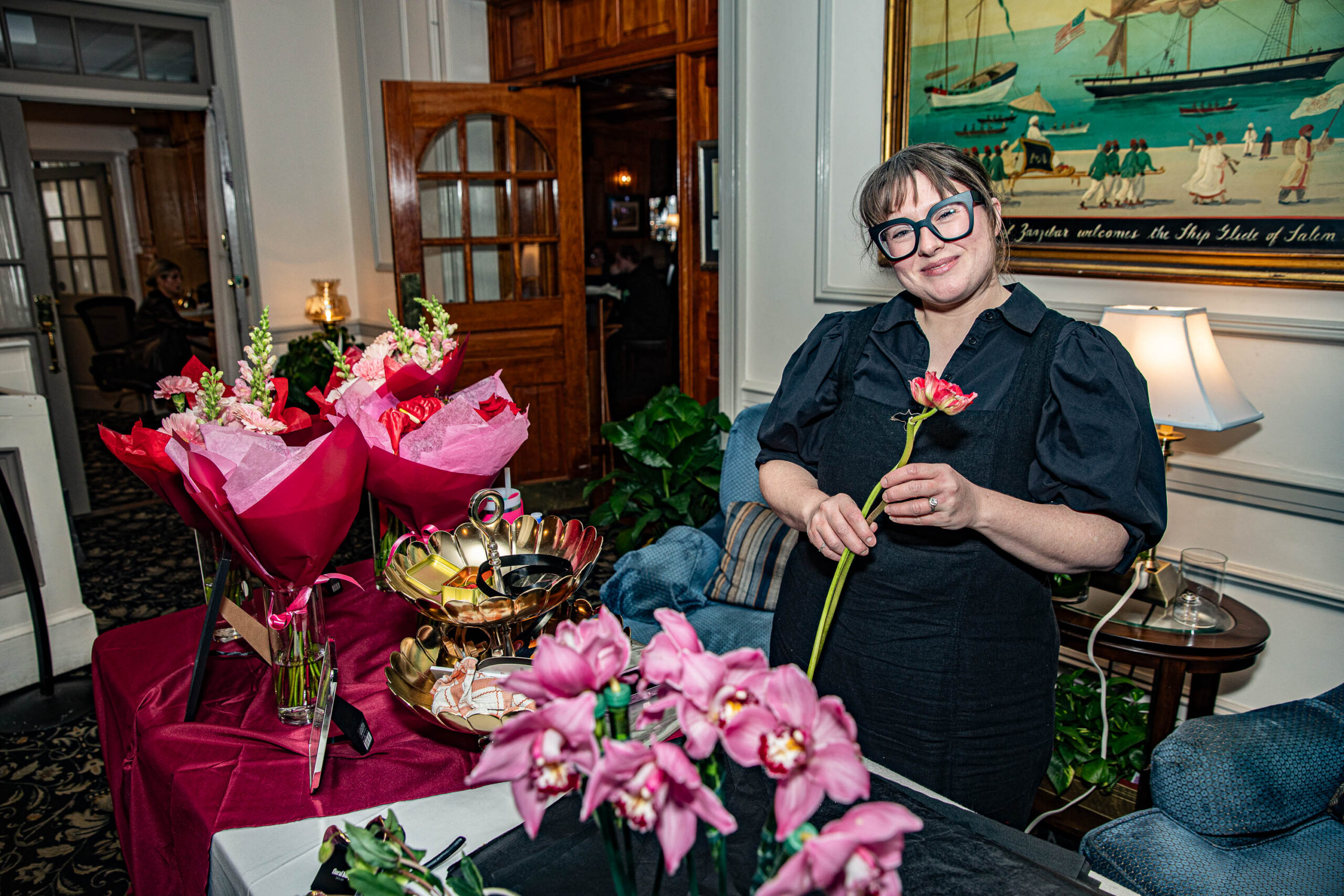 Floral Baby Design vendor with pink flower bouquets at the Salem's So Sweet Love Letter Market in Salem MA