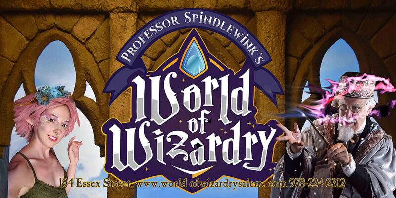 Fantasy-clad locals unite by the World of Wizardry logo and castle, sparking creative magic in Essex County’s vibrant community. Contact info below.