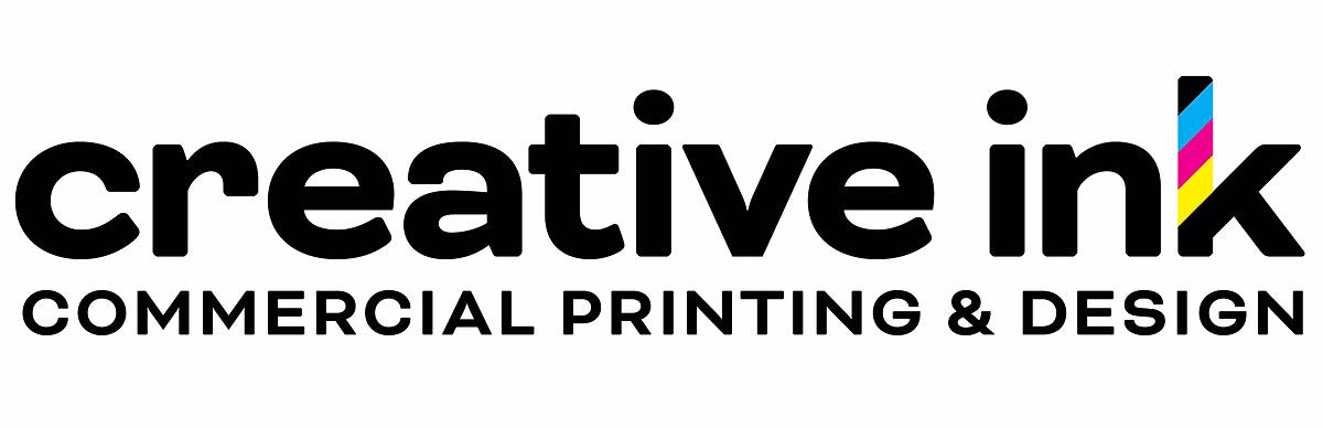 Creative Ink logo bursts with bold text and vibrant cyan, magenta, and yellow stripes, uniting Essex County through creative print design.