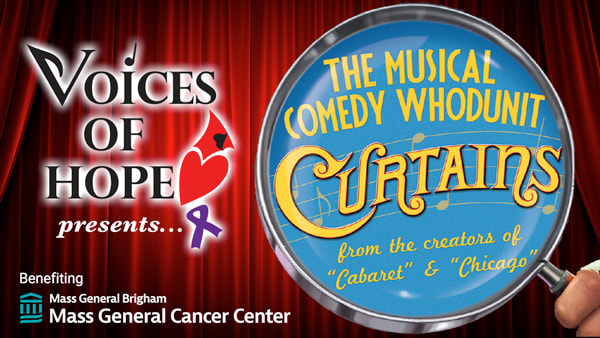 A lively graphic showcases VOICES OF HOPE’s CURTAINS, uniting Essex County for a creative cause benefiting Mass General Cancer Center.