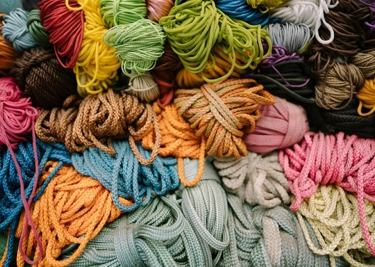 Multiple bundles of yarn in various colors, ideal for Grades 3-6 handwork and fiber arts projects, are stacked closely together in an organized but slightly messy arrangement.