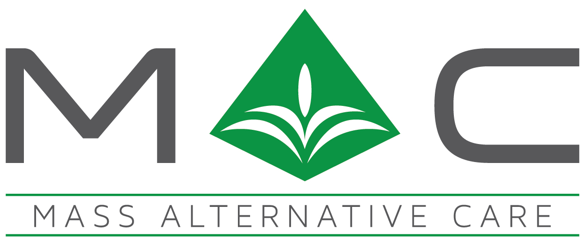The logo for Mass Alternative Care features the letters "M" and "C" in gray, with a green diamond containing a white abstract plant design between them. Below, "Mass Alternative Care" is written in green capital letters.