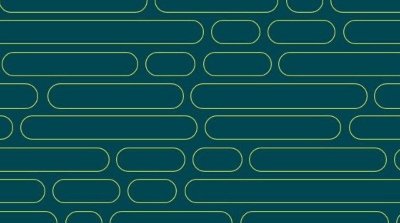 A pattern of rounded rectangles in various lengths and heights, outlined in light green, is evenly spaced on a dark teal background. The shapes are arranged in horizontal rows.