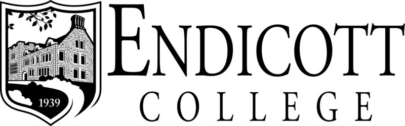 Endicott College logo featuring a shield with an illustration of a building, trees, and the year 1939, alongside the words "Endicott College" in large, serif font.