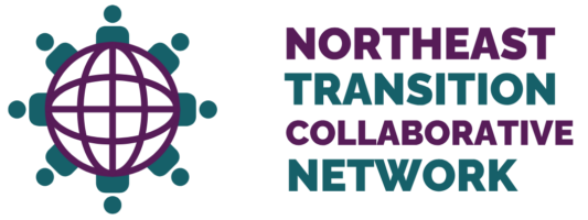 Logo showing a globe surrounded by human figures on the left, with the words “Northeast Transition Collaborative Network” in bold purple and teal text on the right.