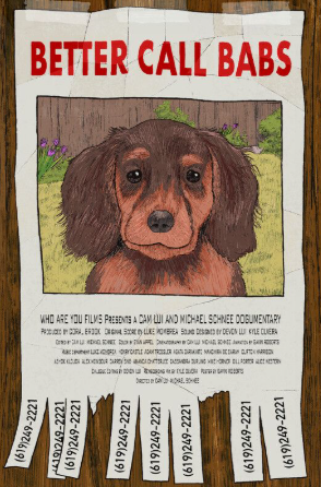 A flyer for Critter Fest features a brown dog by a wooden fence and purple flowers. “BETTER CALL BABS” is displayed at the top, with tear-off tabs below showing the number (619) 942-2221.