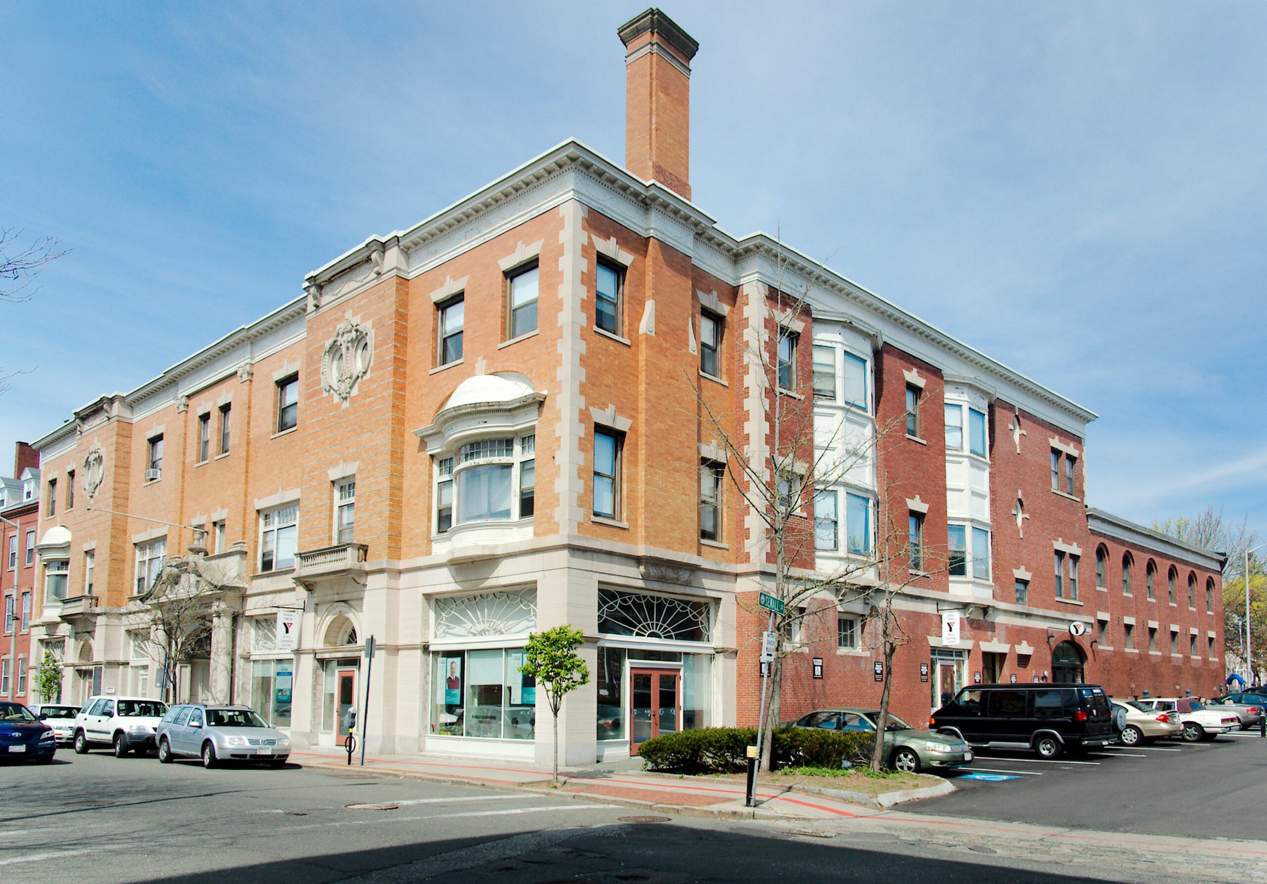The Salem YMCA building at the corner of Essex and Sewall Streets in Salem, Massachusetts, home of the second-floor Ames Memorial Hall
