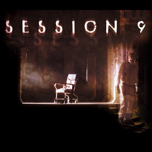 Movie poster for the Session 9 25th Anniversary screening, featuring a chair in a dark, abandoned room with a person standing in the doorway.