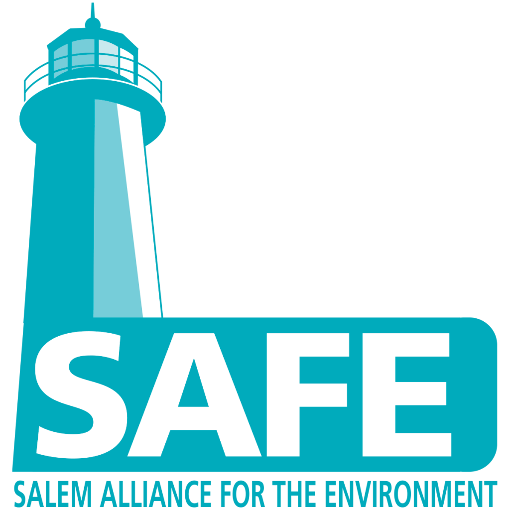 Logo for the Salem Alliance for the Environment featuring a lighthouse and the text “SAFE,” representing a vision for a renewable energy future.