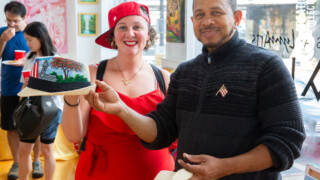 Vicente Disla in the community gallery at Galleries at Lynn Arts